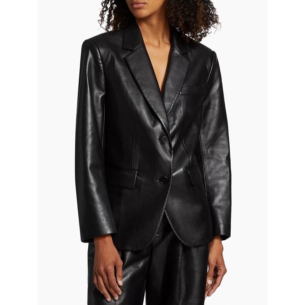 Anine Bing Black Faux Leather Oversized Blazer Small - Picture 2 of 7